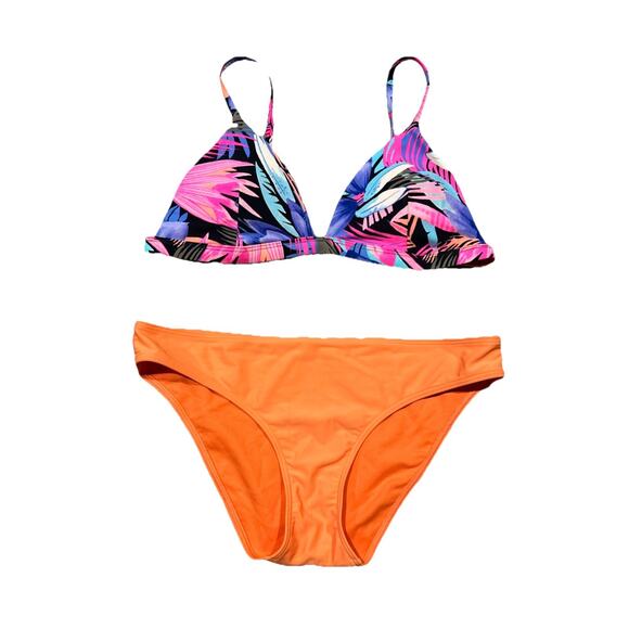 Hollister Other - Hollister Size L Swimsuit 2-pc Swim Bikini SET Top & Bottoms ORANGE FLORAL F25